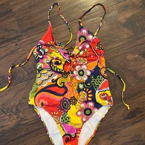 ZARA 70s-Floral One Piece High Rise Bathing Suit